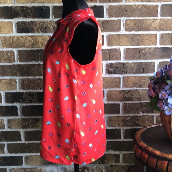 TALBOTS PLEATED RUFFLE SHELL - BRIGHT BEETLE Top - Picture 4 of 14